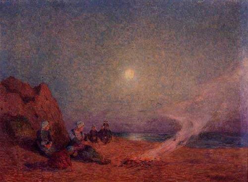 unknow artist Le Pouldu, Woman on the Beach beside a Fire